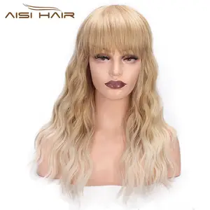 Aisi 头发天然波浪合成假发两种色调的女性棕色金发 Ombre 假发与刘海