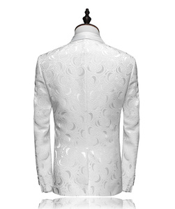 Jas Jacquard pria, <span class=keywords><strong>Blazer</strong></span> kasual celana setelan putih - Product Image 2