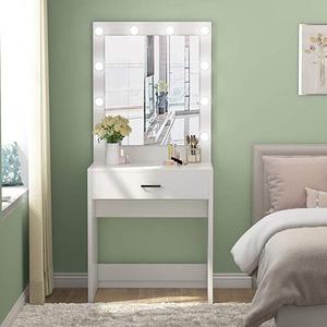 <strong>Black</strong> Makeup Dresser Desk <strong>Dressing</strong> <strong>Table</strong> With LED Light and Mirror - Product Image 3