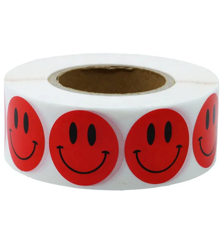 Hybsk Red Smiley Face Happy Aufkleber 1 "Round Circle Teacher Labels Insgesamt pro Rolle