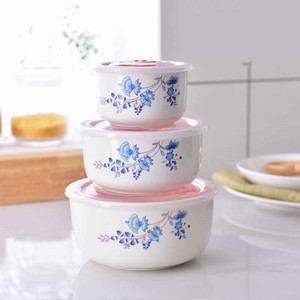 <span class=keywords><strong>3</strong></span> Pcs Thiết Lập Gốm Crisper Bát Sứ Tươi Bát Bìa Bộ Với Nắp Nhựa Cho Trái Cây Salad Thực Phẩm Lò Vi Sóng An Toàn - Product Image 6