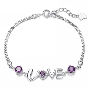 Romantic love 925 silver female bracelet love heart shaped double stone bracelet