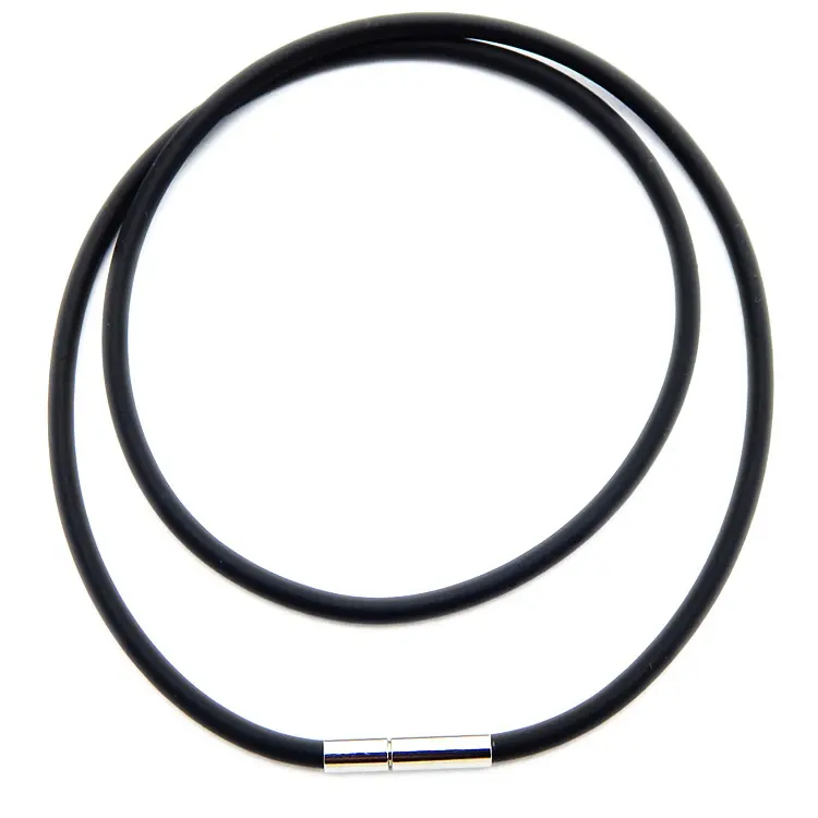 Adjustable Black Environmental Nickel free Rubber Cord Necklace 20inch with stainless steel Clasp