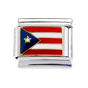 Pulsera de Eslabones con Dijes Italianos de la Bandera Nacional de Puerto Rico Esmaltada a Mano - Product Image 2
