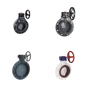 DN400 250mm 300mm 400mm 600mm 8 10 12 16 20 24 Inch Manual Flange Wafer Type PVC UPVC Butterfly Valve With Worm Gear Actuator