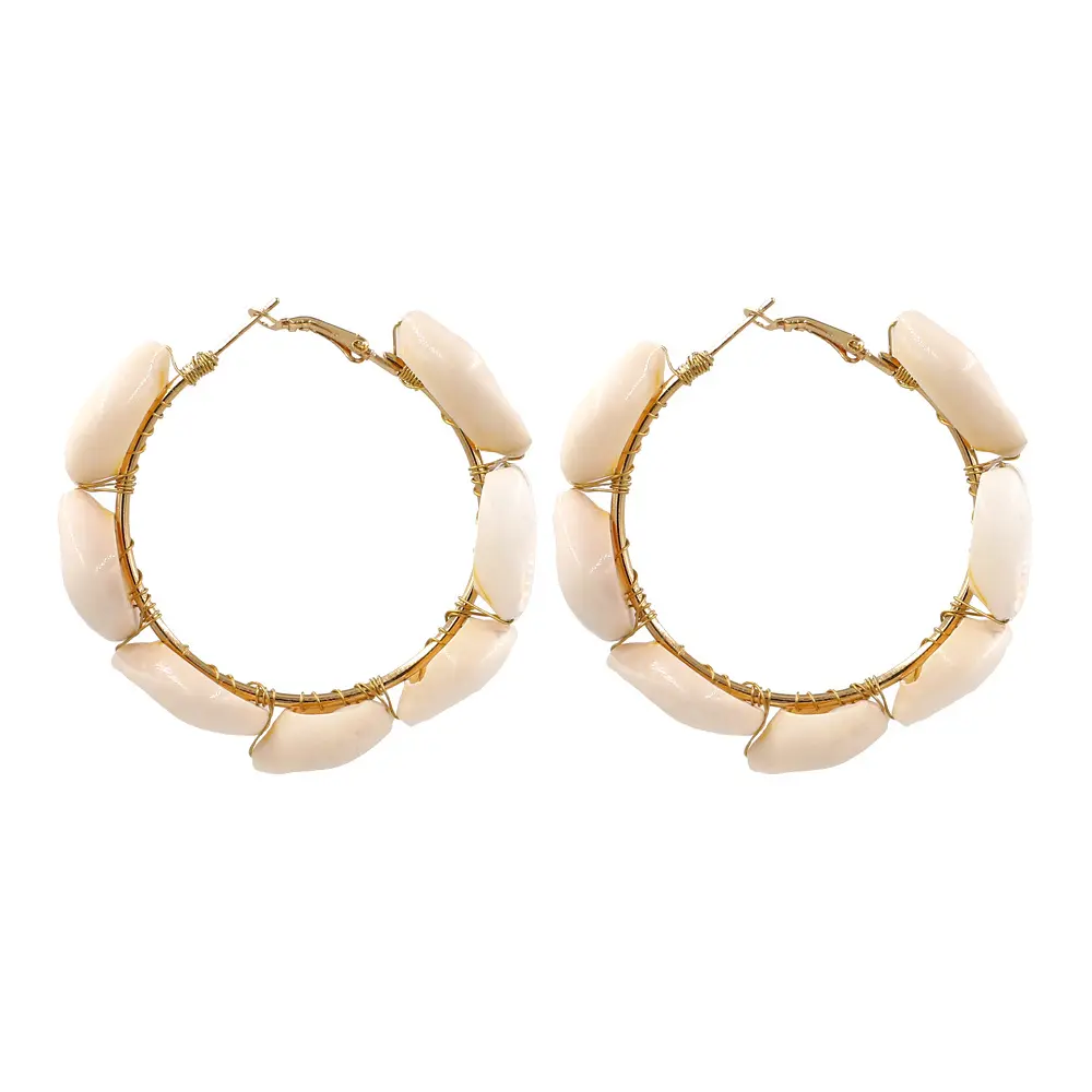 European personalized creative gold colorful natural shell hoop earrings handmade DIY cowrie sea shell earrings beach party