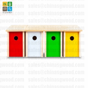Ahşap kuş evi kafes delikli doğal renk bahçe dekoratif - Product Image 3