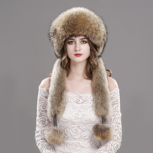 Chapeau aviateur d'hiver pour <span class=keywords><strong>femme</strong></span> avec écharpe en fourrure de renard, réglable et broderie à la main, accessoire de mode adapté aux fêtes - Product Image 1