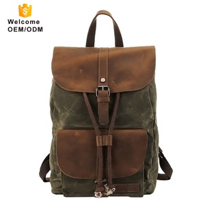 Bajo MOQ de moda los hombres pequeño mini lona encerada bolsa de bolso de cuero genuino de las mujeres mochila para portátil - Product Image 3