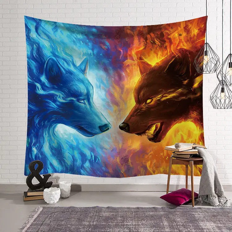 G&D Custom Polyester Cotton Wolf Lion Wall Art Tapestry