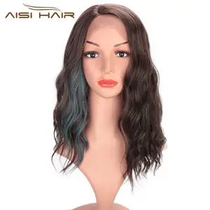 Aisi ผมความร้อนทนเส้นใยสังเคราะห์ Lace ด้านหน้า Wigs ธรรมชาติ Wave สีน้ำตาลสีเทาผสมสี Long Lace ด้านหน้า Wigs