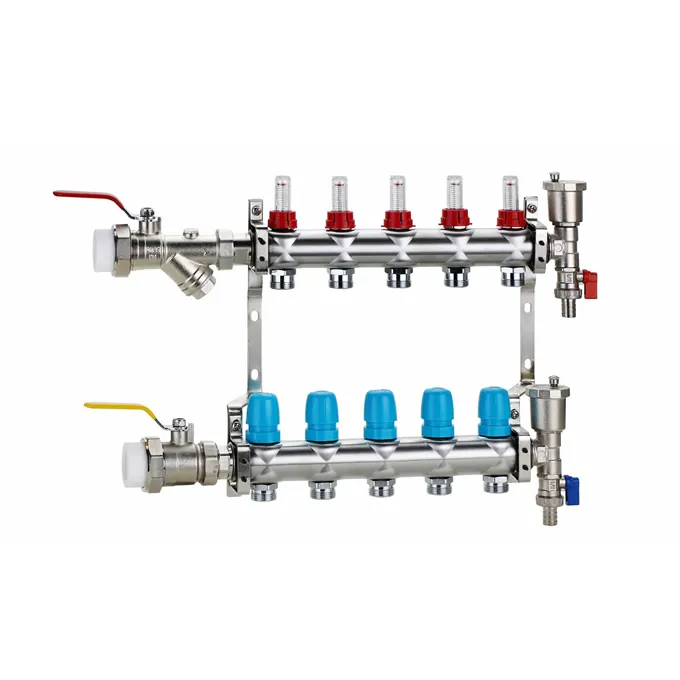 2-12 Port UFH Stainless Steel Manifold with Fill and Vent Valves and Flow Meter