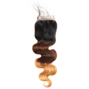 Tres tonos de la onda del cuerpo Ombre brasileño del pelo humano 4 Bundles tejer mojado y ondulado con cierre - Product Image 5