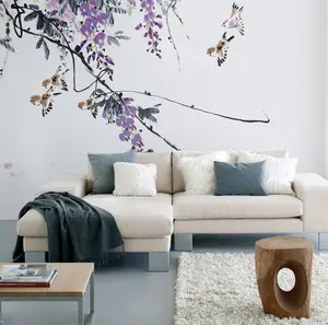 Birds and Flowers Design Digital Printing Non-woven Wallpapers with Orchid