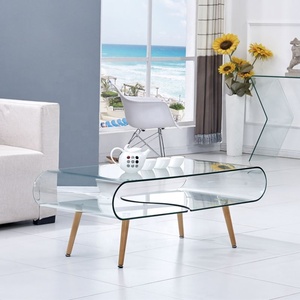 fashion leisure rectangle bent glass designs glass tea table