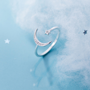 Five Star With <strong>Moon</strong> Open 925 Sterling Silver <strong>Rings</strong> for Women Jewelry - Product Image 2