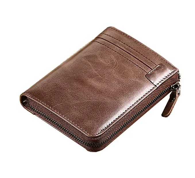 Men's Wallet Genuine Cowhide Leather Wallet With Zipper Coin Pocket for Men