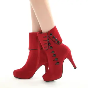 Winter Red Women High Heel Winter Boot Suede Upper Platform Boots