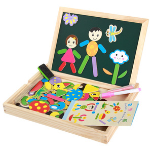 Juegos de rompecabezas multifunción tablero de dibujo plegable magnético de madera borrable de doble cara - Product Image 5