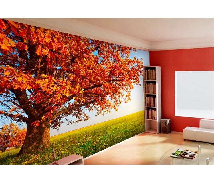 الخريف المشهد شجرة حمراء تصميم جداريات حائطية للجدار الخارجي