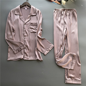 Personale Su Misura marchio del ricamo di nuovo del progettista di colore solido pulsante man giù pj <span class=keywords><strong>set</strong></span> manica lunga in raso di seta Degli Indumenti Da Notte pigiama <span class=keywords><strong>set</strong></span> - Product Image 6