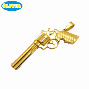 ओलिविया विंटेज रॉक पंक गहने स्टेनलेस स्टील सोने के लिए पिस्तौल Handgun खोपड़ी हार पुरुषों बंदूक गुलाब चरवाहे लटकन - Product Image 5