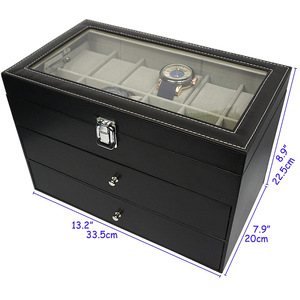 Boîte de rangement de lunettes de soleil, boîtier en cuir pu noir, accessoires de lunettes, présentoir mallette de rangement, organisateur garde 12 lunettes et 12 montres - Product Image 4