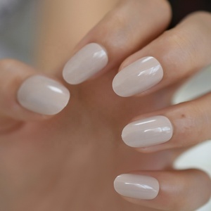 Gel <span class=keywords><strong>de</strong></span> <span class=keywords><strong>uñas</strong></span> postizas ovaladas <span class=keywords><strong>pequeñas</strong></span>, cubierta <span class=keywords><strong>de</strong></span> esmalte brillante Nude diseñada, puntas artificiales con pegamento, 24 Uds. - Product Image 2