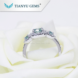 Tianyu gemas personalizado 14 <span class=keywords><strong>K</strong></span>/18 <span class=keywords><strong>k</strong></span>/925 <span class=keywords><strong>s</strong></span> anillo de oro blanco redondo Corazón y flecha azul anillo de halo anillo de Dama - Product Image 6