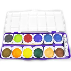 Conjunto de pintura com 12 cores, adequado para iniciantes, pintura de dor, aquarela, bolo removível, lavável, com escova de tinta