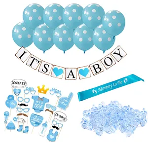vrise婴儿送礼会是个男孩横幅派对装饰妈妈饰带乳胶蓝气球派对用品