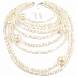 Mujer de moda collar grueso salvaje Ropa Accesorios Multi-capa larga cadena collar de perlas conjunto - Product Image 1