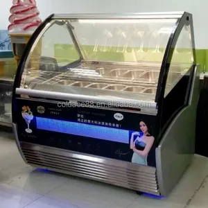 Curva helado refrigerados del Gabinete de exhibición con bandejas