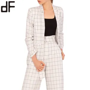 OEM Blazer Voor Dames Zomer Coat Dames Kantoor Jas Ontwerp Nieuwe Trending Wit Fitness Office Wear Vrouwen Elegante Plaid Jas