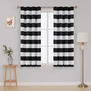 Decoracion para el hogar ready made curtain blackout piece sale, Home decor black white striped door curtains handmade@