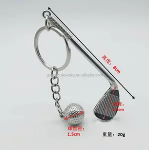 2021 Wholesale Silver Plated Zinc Alloy Metal Golf Ball Club Keyring Key Chain