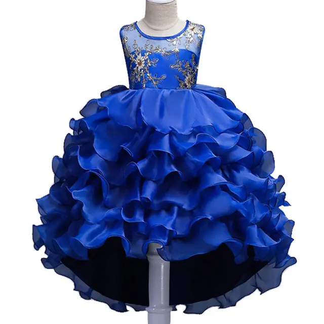 Estilo europeu Vestidos de Dama de honra para modelagem de Adolescentes Em Camadas vestido de princesa criança desgaste vestido azul festa