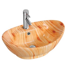 Baño de artístico montado en la cuenca de grano de madera barco de piedra forma lavabo en el cuarto de baño - Product Image 1