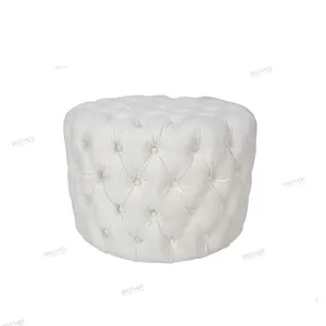 White classic high quality velvet fabric round large tufted velvet ottoman