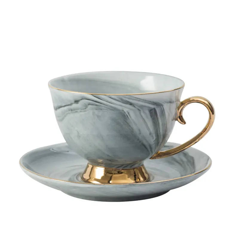 Nórdica mármol de cerámica de la taza de café de la tarde inglés té rojo amantes de taza y platillo