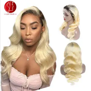 1B 613 Peluca de encaje completa cabello humano onda corporal, color de encaje transparente Remy #613 Rubio 100% cabello humano virgen pelucas de encaje completo