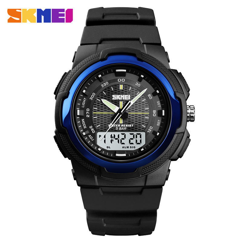 SKMEI 1454 Dual Display Analog Led 12/24 Hour Clock 50m Waterproof Outdoor  Sports Watches Digital Electronic Quartz Men Watches
