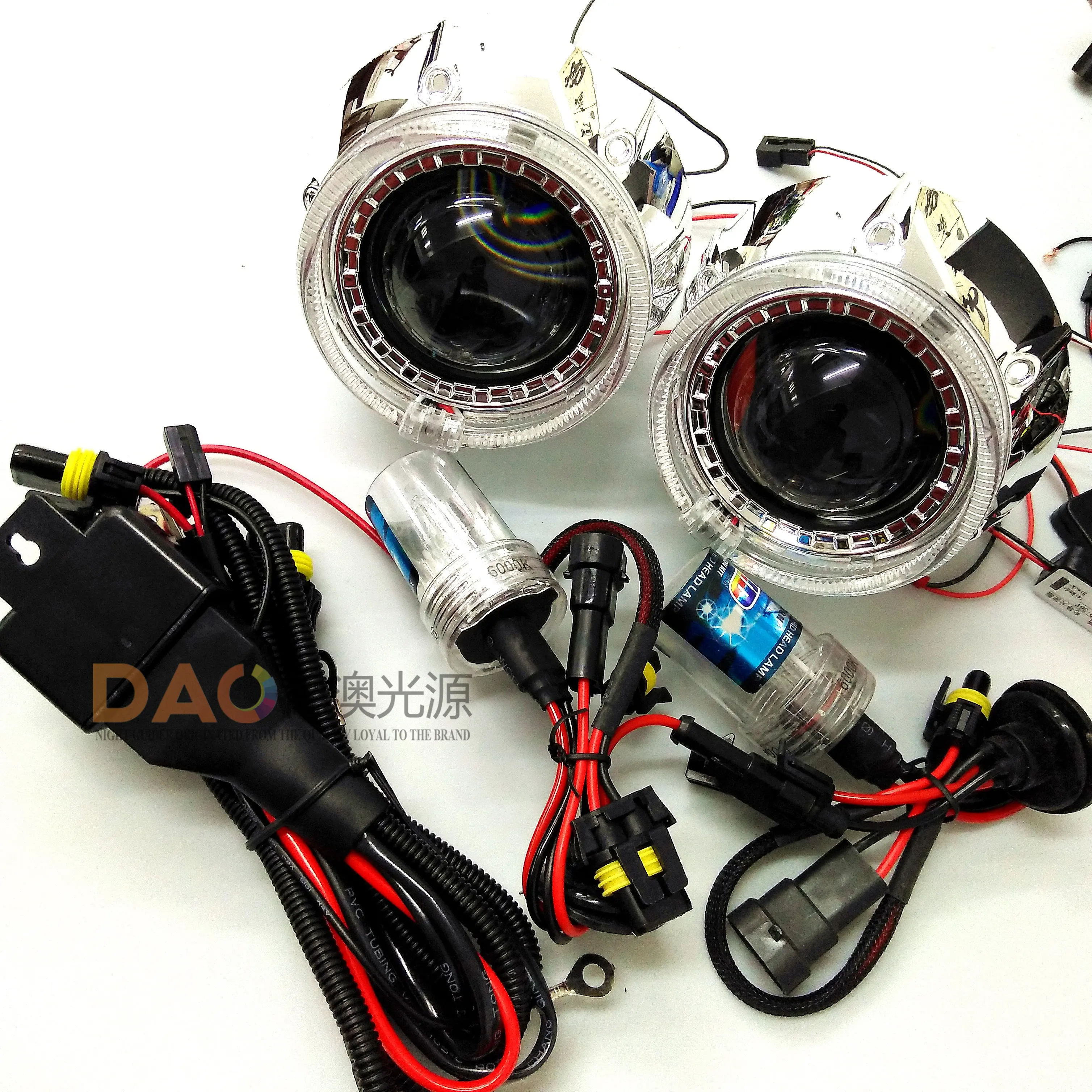 DAO en iyi 3 inç araba bi-xenon evrensel HID projektör Lens kiti LED melek şeytan göz H1 H4 H7 35W HID Xenon araba ışık aksesuarları