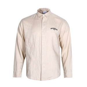 Khaki 100% di <span class=keywords><strong>Lino</strong></span> Confortevole Manica Lunga Personalizzata All'ingrosso di Grandi Dimensioni Degli Uomini Della <span class=keywords><strong>Camicia</strong></span> di Flanella - Product Image 1
