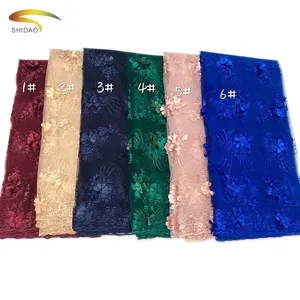 Alta calidad africana de encaje de tul 3d granos africanos telas de encaje aso ebi para boda vestido de fiesta de 6 colores disponibles