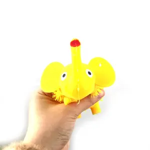 Hot selling flashing fluffy yellow elephant tpr light up puffer ball squishy toy with yoyo