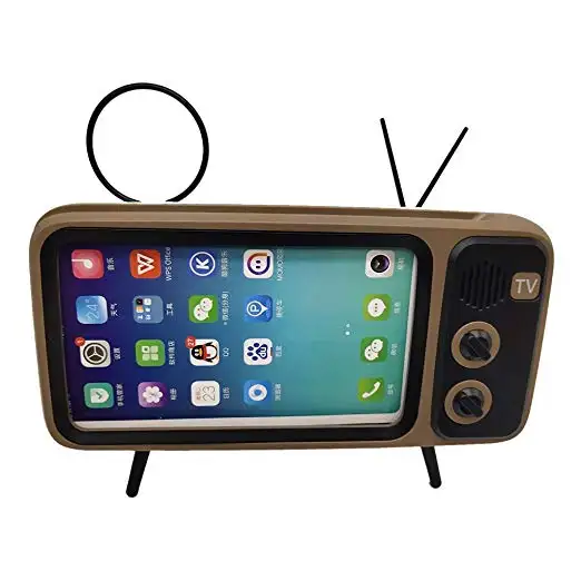 Retro Tv Ontwerp Smart Phone Dock Stand Met Draadloze Speaker Voor 5.0-6.5Inch Mobiele Telefoon