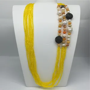 China wholesale new arrival long multilayer glass bead necklace