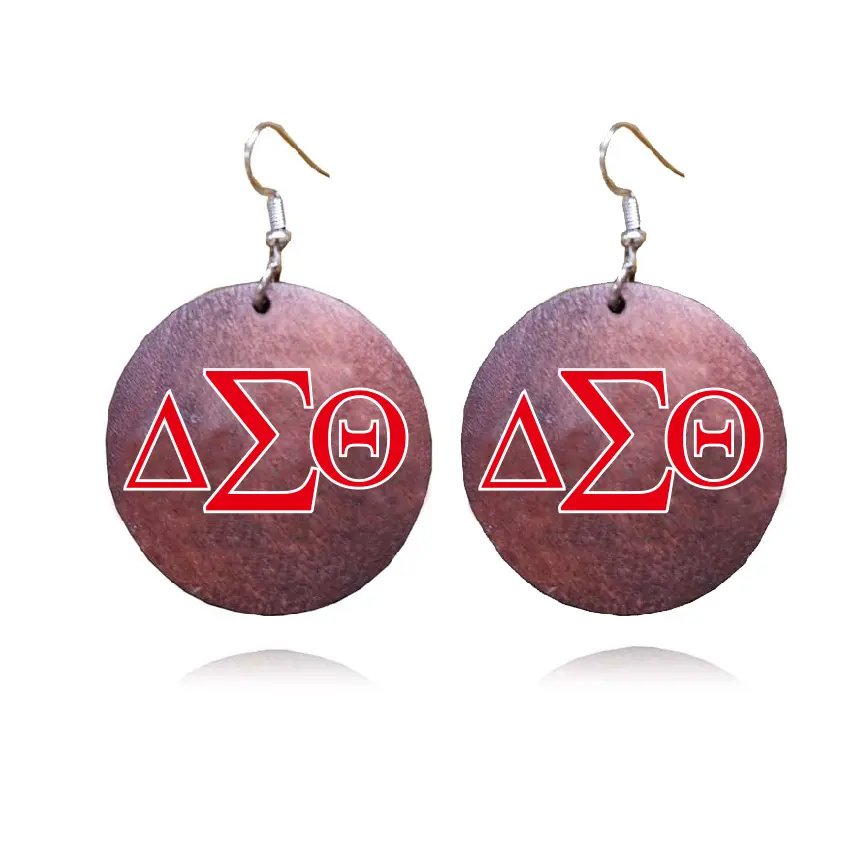 African Greek letter Delta Theta sorority natural wooden Earring Designer Jewelry