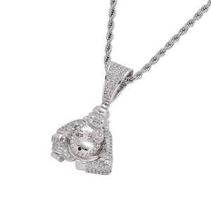 AceWings CN074 Collana Hip Hop Iced Out con Design Buddha CZ Bling Bling Placcata Oro/Argento con Catena a Corda, Regalo - Product Image 5